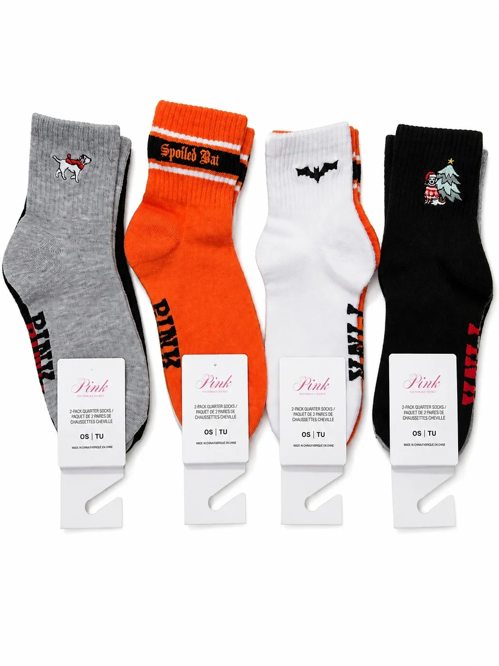 Victoria’s Secret PINK Halloween Christmas Socks 4 Pair Lot NWT OS